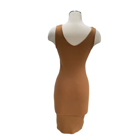 Derek Heart Tan Ribbed Button Front Dress S Bodycon Summer Beach Vibes Casual - Picture 6 of 8
